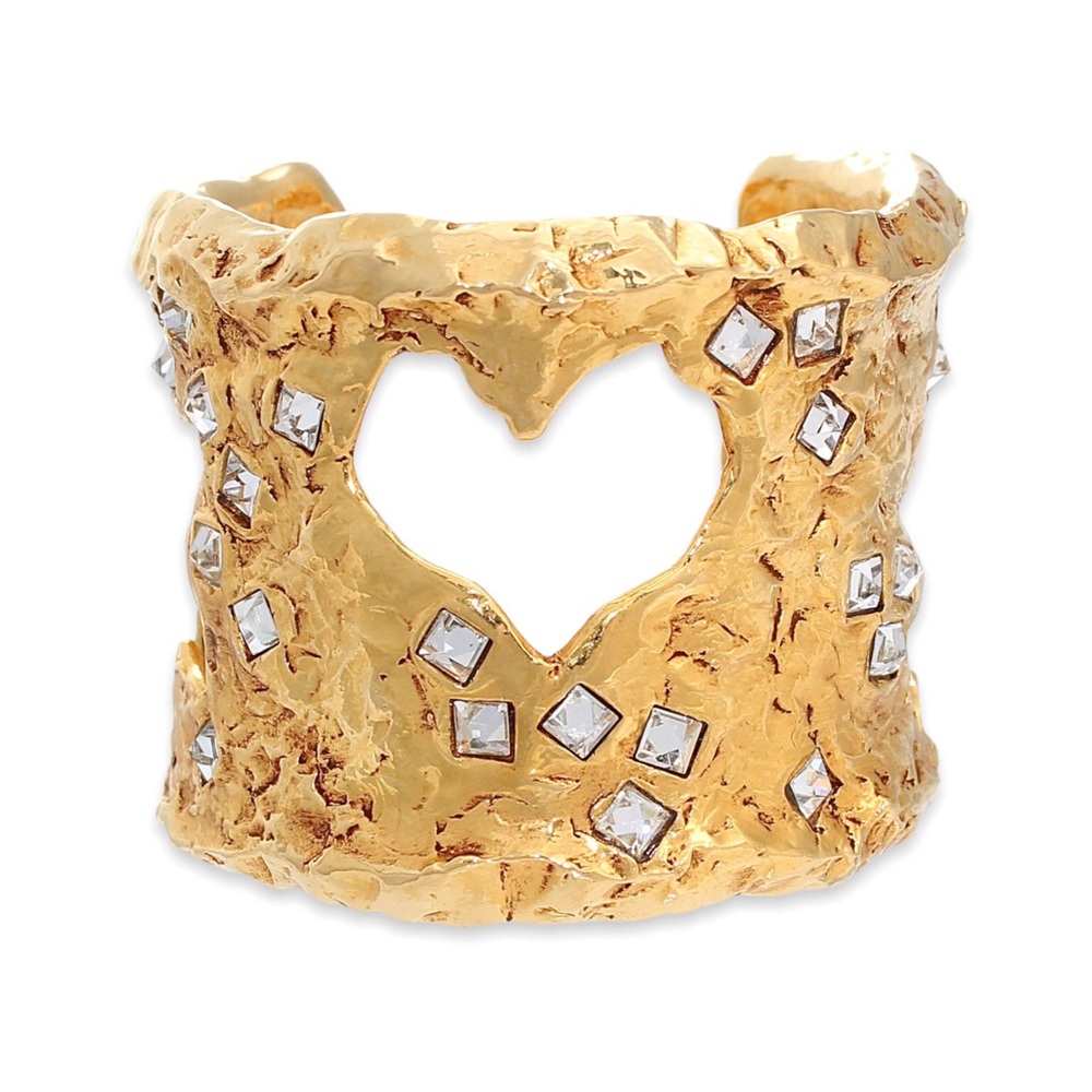 Vintage Christian Lacroix Cuff Bracelet Rhinestone Gold Plated Heart Cross Star